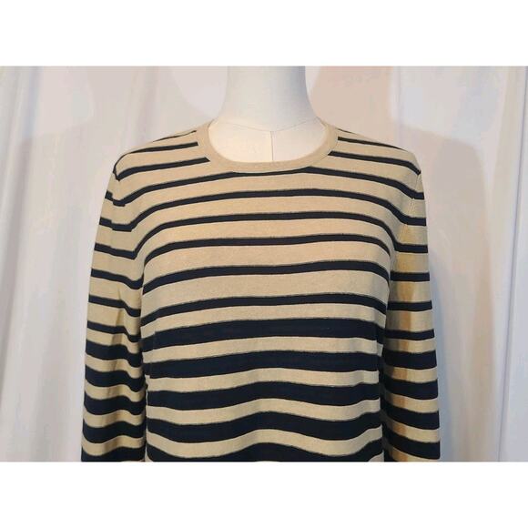 J. McLaughlin Brown Cream Striped Textured Pullover Sweater Medium - Picture 2 of 5